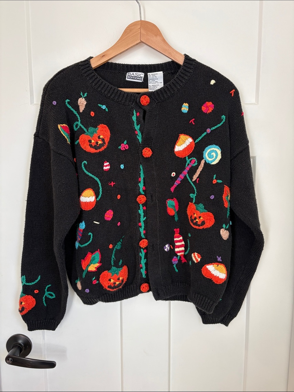 Black Embroidered Halloween Pumpkin Cardigan Sweater